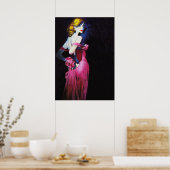 Blondenmeisje in roze dress  pulp Hoesje Poster (Keuken)