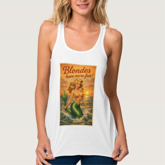 Blondes Have More Fun | Retro Pin-Up Mermaid Art Tanktop (Voorkant)