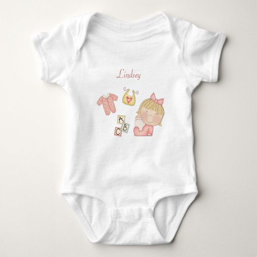 Blondharig Baby Meisje - ABC's Romper (Voorkant)