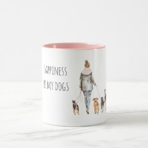 Blondharige Dame Die Honden Uitlaat Mok