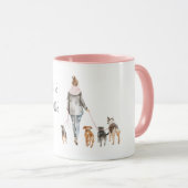 Blondharige Dame Die Honden Uitlaat Mok (Voorkant rechts)