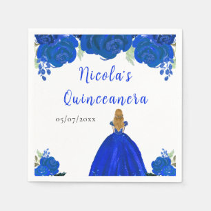 Blondharige Prinses Blauwe Bloemachtige Quinceaner Servet