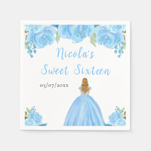 Blondharige Prinses Blauwe Bloemige Sweet Sixteen  Servet