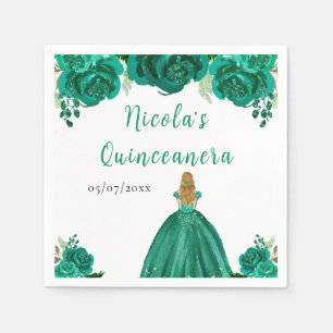 Blondharige Prinses Groene Bloemige Quinceanera Servet
