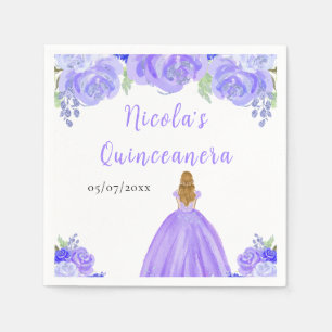 Blondharige Prinses Paarse Bloemige Quinceanera Servet