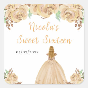 Blondharige Prinses Peach Bloemige Sweet Sixteen Vierkante Sticker