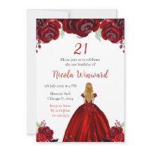 Blondharige Prinses Rood Bloemig Verjaardagsfeest