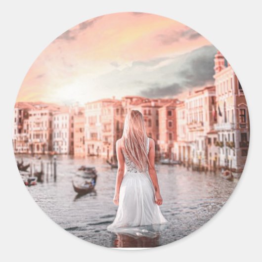 Blondie in Romantic Venetië Ronde Sticker (Voorkant)