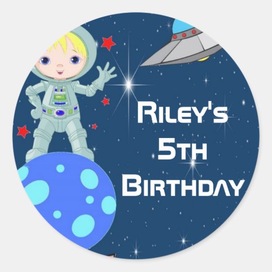 Blondine Astronaut Boy Party Favor Labels (Voorkant)