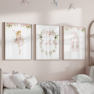 Blondine ballerina prints blush roze meisje kamer
