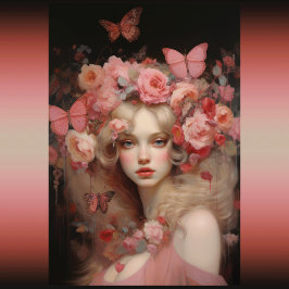 Blondine Beauty - Een Vrouwenportret en Bloemen Inpakpapier Vel