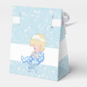 Blondine Boy Baby shower Blauw Schattige Baby Favo Bedankdoosjes (Achterkant)