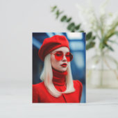 Blondine dame in rood briefkaart (Staand voorkant)