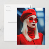 Blondine dame in rood briefkaart (Voorkant / Achterkant)