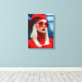 Blondine dame in rood canvas afdruk (Insitu (Houten vloer))