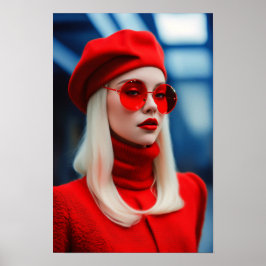 Blondine dame in rood poster