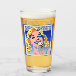 Blondine die ijs eet Kleurrijke 60s Pop Art stijl Glas