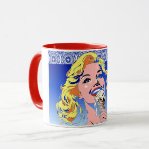 Blondine die ijs eet Kleurrijke Pop Art-stijl uit  Mok