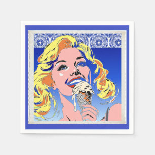 Blondine die ijs eet Kleurrijke Pop Art-stijl uit Servet