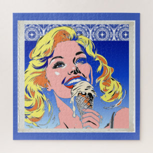 Blondine die ijs eet Kleurrijke popartstijl jaren Legpuzzel
