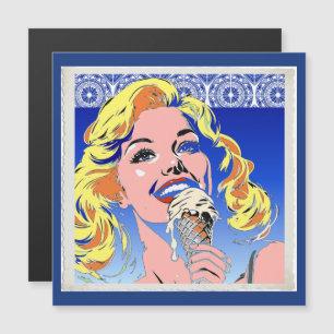 Blondine die ijs eet Kleurrijke popartstijl uit de