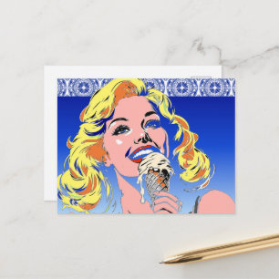 Blondine die ijs eet Kleurrijke popartstijl uit de Briefkaart
