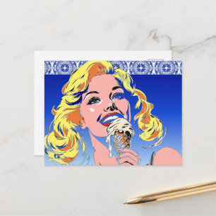 Blondine die ijs eet Kleurrijke popartstijl uit de Briefkaart