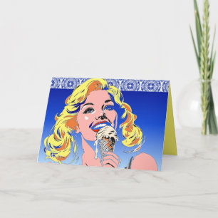 Blondine die ijs eet Kleurrijke popartstijl uit de Kaart