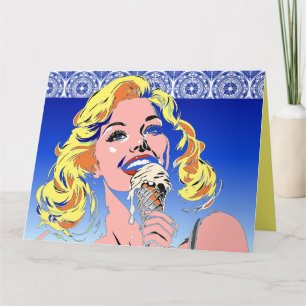 Blondine die ijs eet Kleurrijke popartstijl uit de Kaart