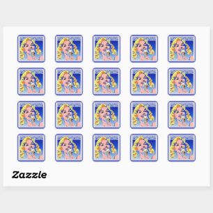 Blondine die ijs eet Kleurrijke popartstijl uit de Vierkante Sticker