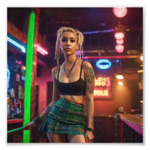 Blondine Dreads Punk Frill Tartan Rok Meisje in Ba Foto Afdruk
