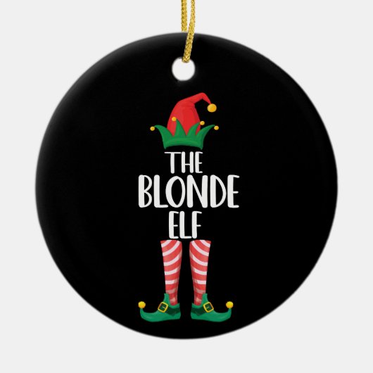 Blondine Elf Bijpassende Familie Kerstmis Partij E Keramisch Ornament (Voorkant)