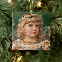 Blondine Engel met Kerstmis Banner Keramisch Ornament