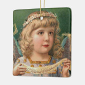 Blondine Engel met Kerstmis Banner Keramisch Ornament (Links)