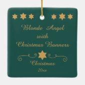 Blondine Engel met Kerstmis Banner Keramisch Ornament (Achterkant)