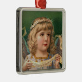Blondine Engel met Kerstmis Banner Metalen Ornament (Rechts)