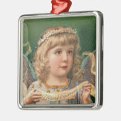 Blondine Engel met Kerstmis Banner Metalen Ornament (Links)