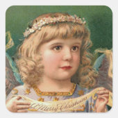 Blondine Engel met Kerstmis Banner Vierkante Sticker (Voorkant)