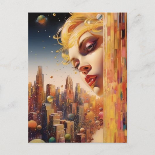 Blondine Haired Vrouw in een Stad Briefkaart (Voorkant)