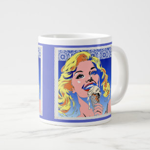 Blondine Ijs Eet Kleurrijke Pop Art Stijl Jaren 60 Grote Koffiekop