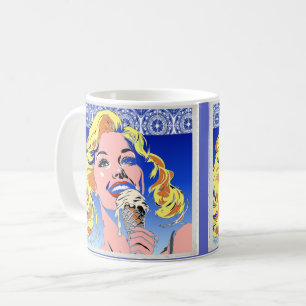 Blondine Ijs Eet Kleurrijke Pop Art Stijl Jaren 60 Koffiemok