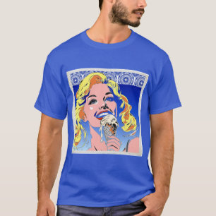 Blondine Ijs Eet Kleurrijke Pop Art Stijl Jaren 60 T-shirt