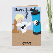 Blondine jongens karate kleurplaat Gelukkige verja Kaart (Voorkant)