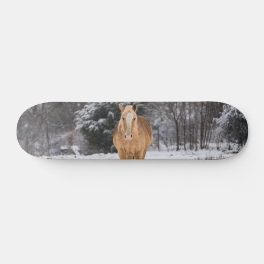 Blondine Paard Walk In De Sneeuw Skateboard (Horizontaal)