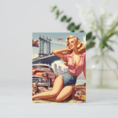  Blondine Pin-up Briefkaart (Staand voorkant)