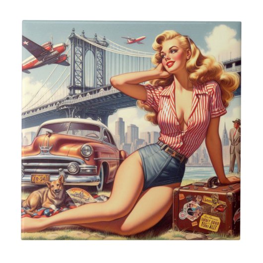 Blondine Pin-up Tegeltje (Voorkant)