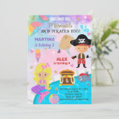 Blondine Pirate & Zeemeermin broers en zussen verj Kaart (Staand voorkant)