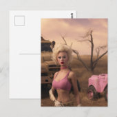 Blondine pop in roze post apocalyptisch briefkaart (Voorkant / Achterkant)