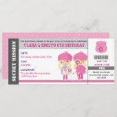 Blondine Twins Meisje Spion / Detective Ticket Ver Kaart (Voorkant / Achterkant)