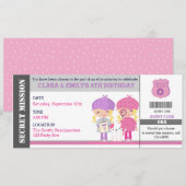 Blondine Twins Meisjes Spion / Detective Ticket Ve Kaart (Voorkant / Achterkant)